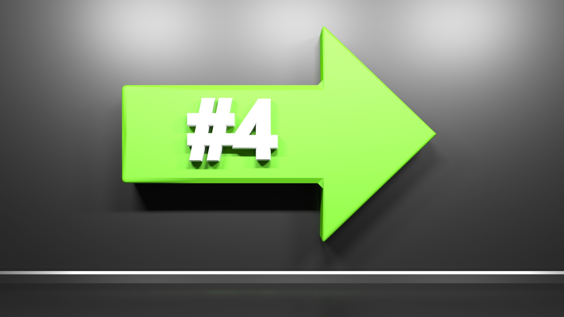 Number Four green arrow at black background - 3D rendering illustration